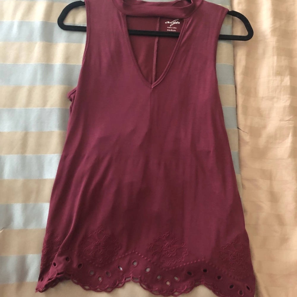 Maroon Tanktop with Lace and Cutout Detail